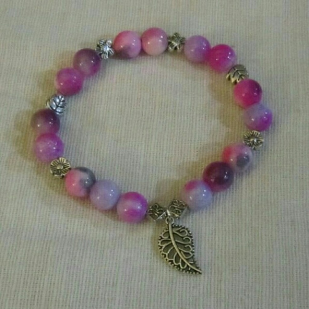 Pink Purple leaf gemstones bracelet gift boxed